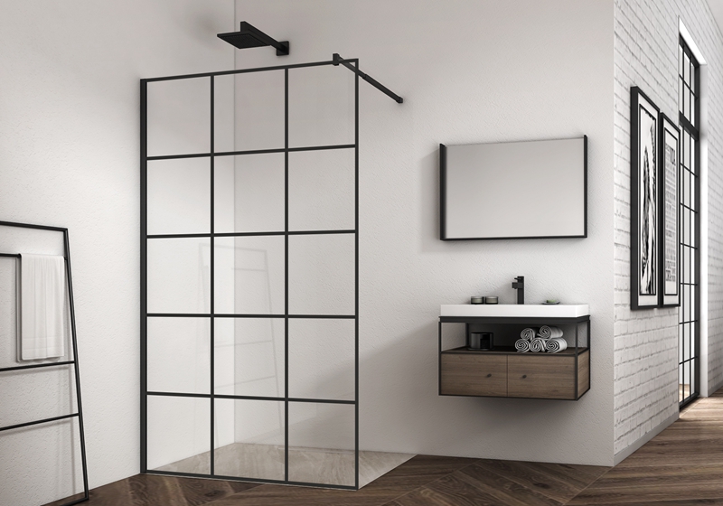 EX-100-3 6/8/10 mm mat siyah ızgaralı gömme duş kabini